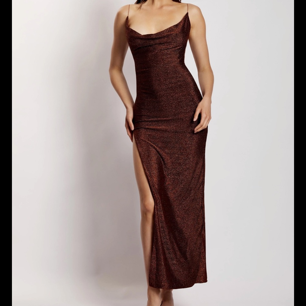 NWT Meshki brown chocolate shimmer dress gown sz M